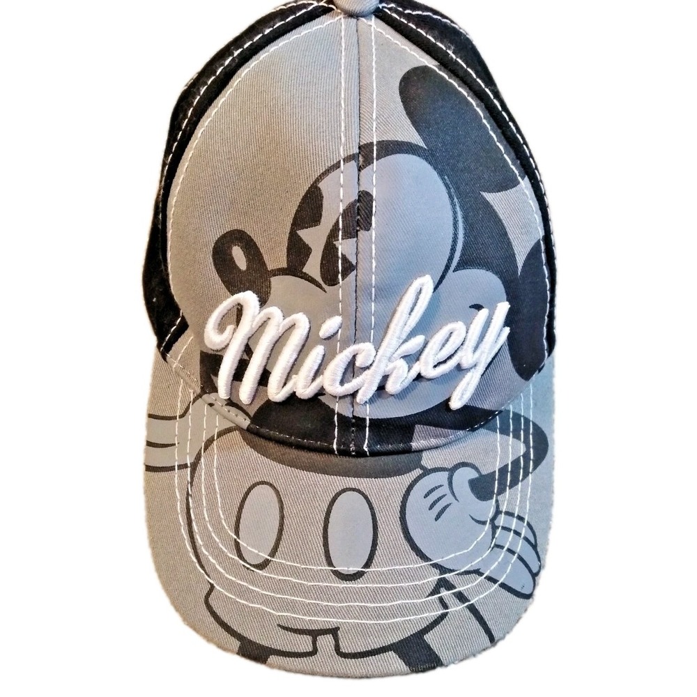 Disney Mickey Mouse Grey Boys Kids Baseball Cap Hat Gray Graphic Snapback